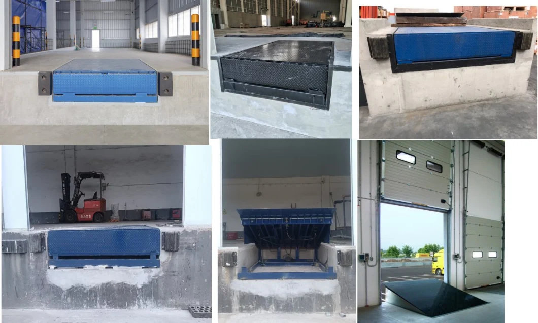 Automatic Stationary Fixed Pit Hinged Fold Lip Hydraulic Container Loading Dock Leveler for Loading Docks or Bays in Warehouse with Customized Sizes and Colors